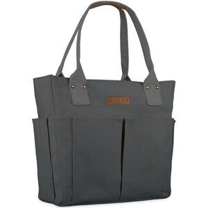 Women Grey Lattice Premium Large Utility Canvas Tote Bags with Pockets Zip Top